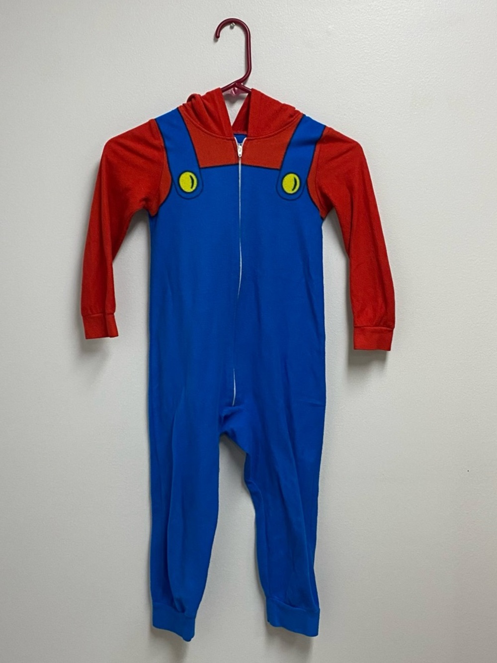 Kids SUPER MARIO Red & Blue Hooded Jumpsuit Costume pajama size 4/5